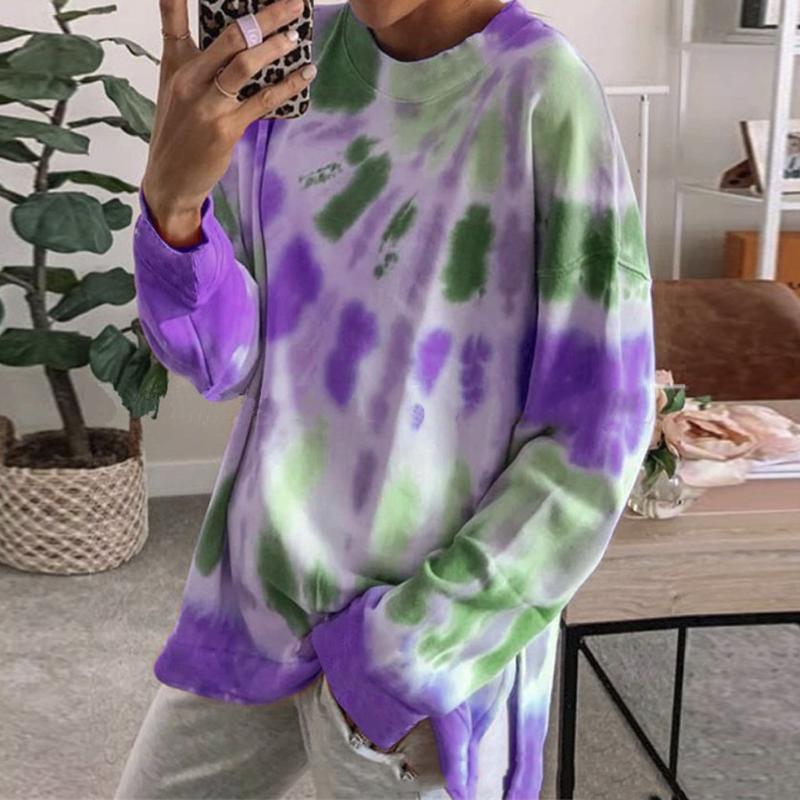 

Women Sweatshirt Rainbow Gradient Print Hoodies Long Sleeve Tie Dyeing Pullover Hooded 2020 Female Loose Sudadera Mujer d3