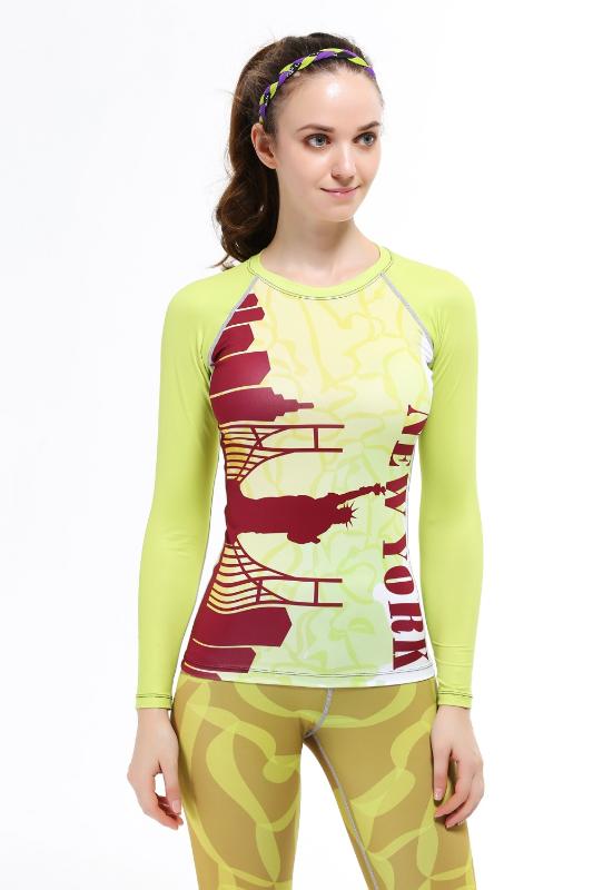 

Women's fitness running shirts tights Workout Fitness Compression Base Layer Long Sleeve Sports Body building Tops, Green