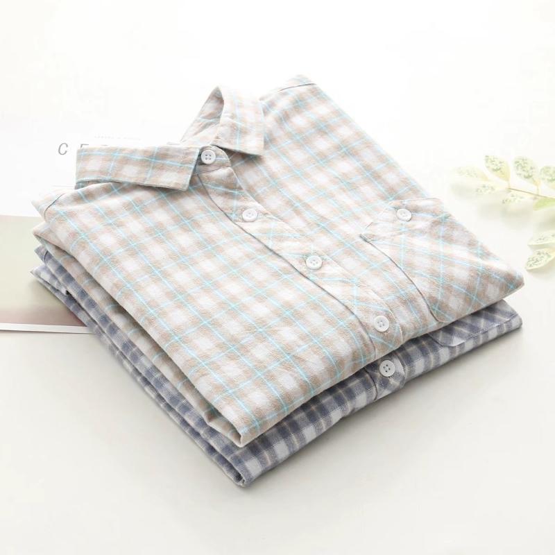 

College Style Hipster Long-sleeved Shirt Autumn New Korean Style Student Art Plaid Shirt Female, Blue