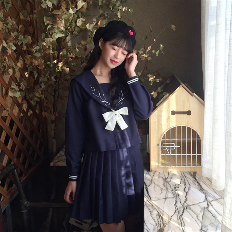 

UPHYD Anime School Girl Uniform Japanese Navy Uniforms Halloween Sailor Hell Girl Long Sleeve W92, Long sleeve set