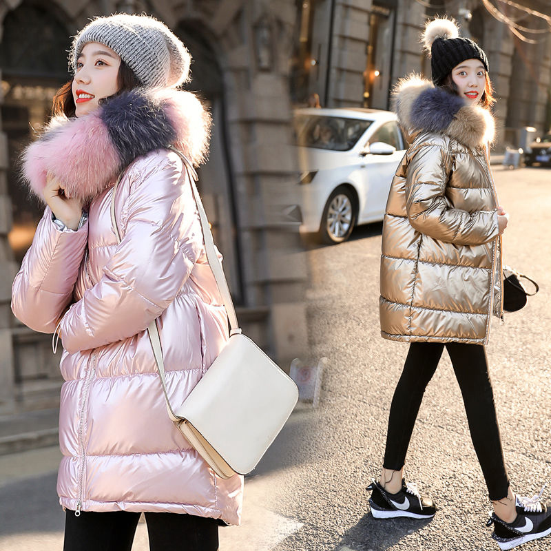 

Luck A Chic Fur Collar Glossy Hooded Winter Down Coat Women Oversize Jacket Thick Warm Cotton Padded Wadded Parkas Outwears, Go