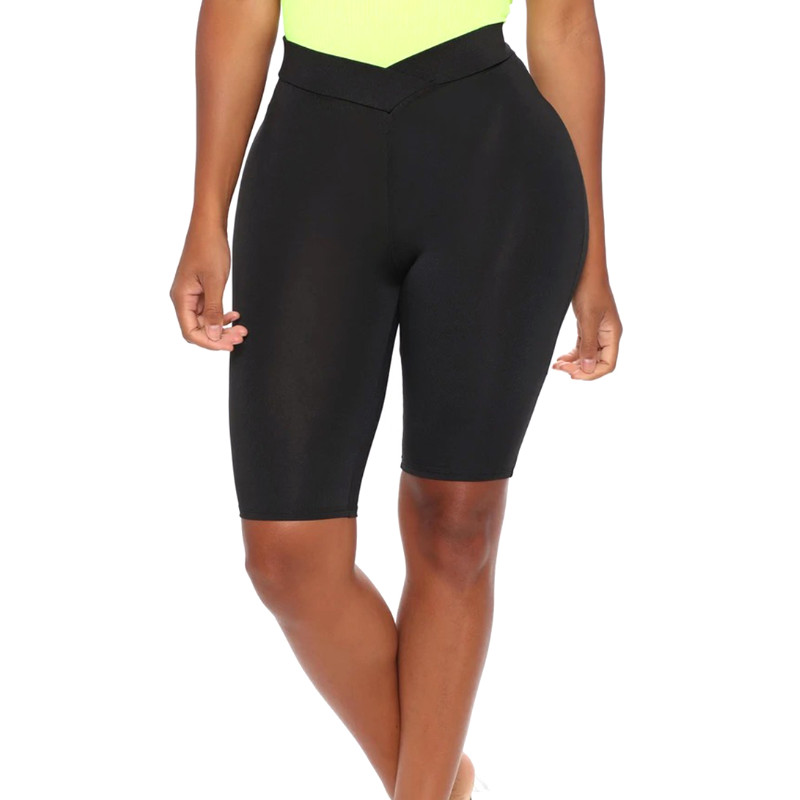 

Summer Women Tight Shorts V Waist Design Simple Solid Color Work Out Sports Exercise Clothing