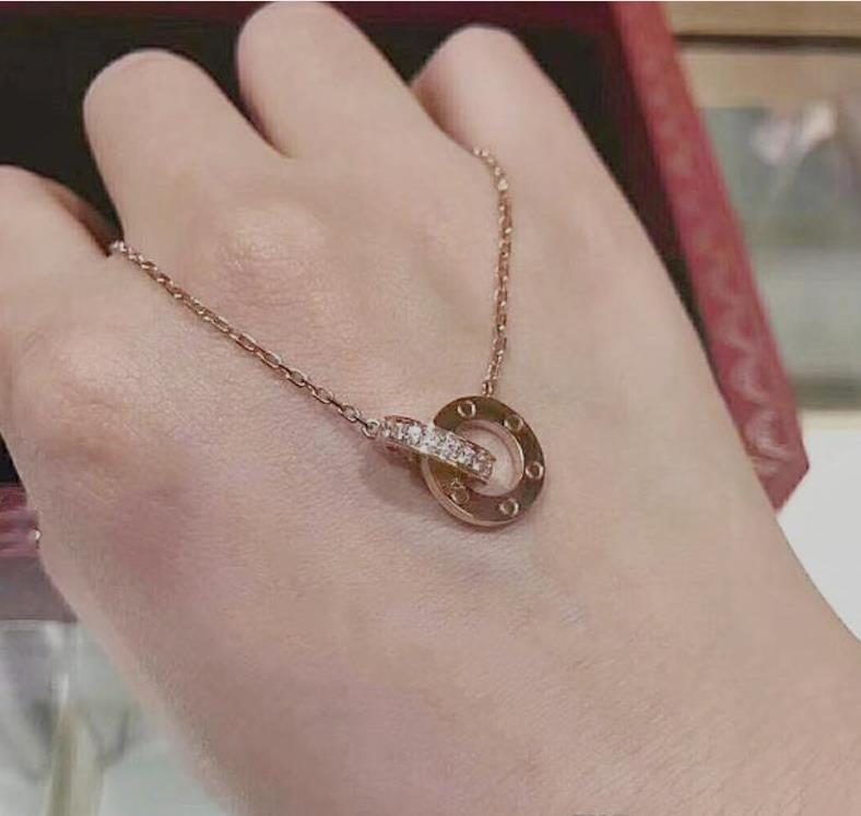 

new fashion necklace jewelry men women double ring full bore two rows of drill octagonal screw cap love necklace couple gift