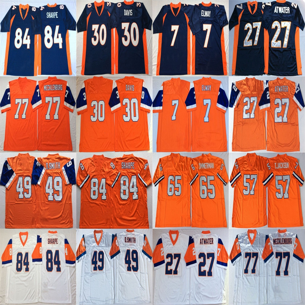 

MCAA Tom Jackson Jersey Gary Zimmerman Karl Mecklenburg John Elway Shannon Sharpe Orange Blue White Retro Football Jerseys Stitched Mens, Blue #84