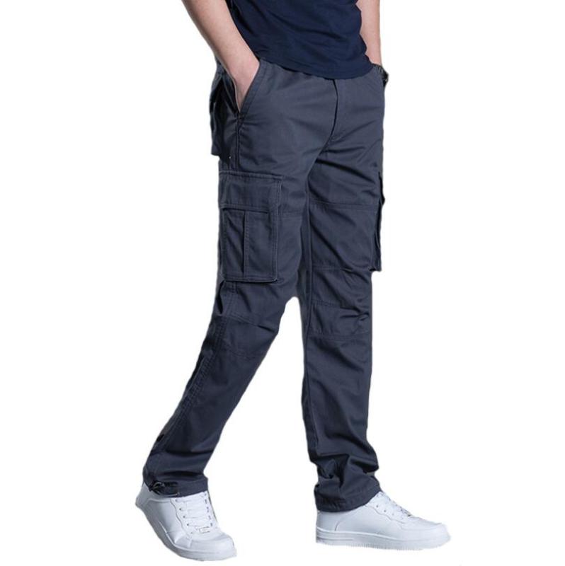 

2020 Spring Men Clothing Cargo Army Pants Multi-Pockets Decoration Casual Male trousers Autumn Straight Gray Pants w190