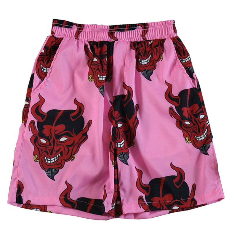 

Unisex Devil Full Printed Shorts Men Women Hip Hop Streetwear Hawaiian Shorts Elastic Waist Summer Beach Harajuku, Pink shirts