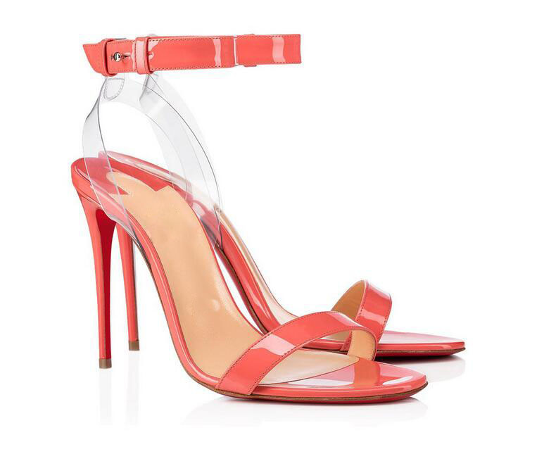 

Perfect Summer Leather Sandals High Heels Women Jonatina100mmPatent Leather PVC Sandals Charlotte Transp Sandals Strappy Party Wedding, Black