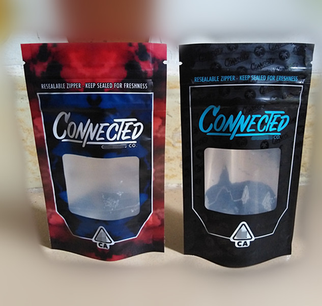 

red connected dry herb packaging bag with window resealable zipper mylar smell proof edibles bag stand up pouch 2020