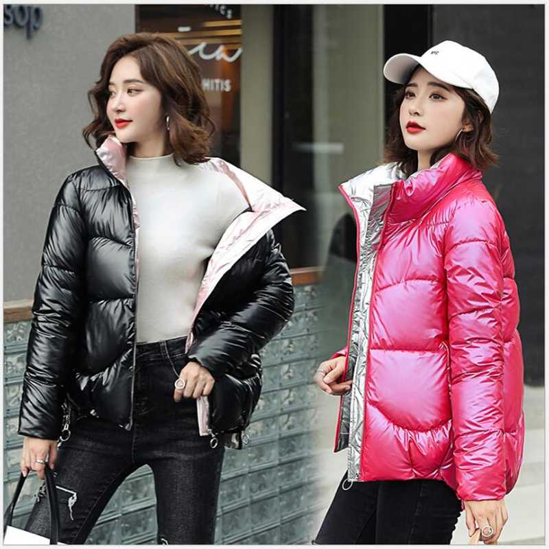 

Glossy Down Cotton padded Parka Winter Women Jacket 2020 Warm Thick Short Parka Winter Coat Jacket Women Casaco Feminino G708, Black