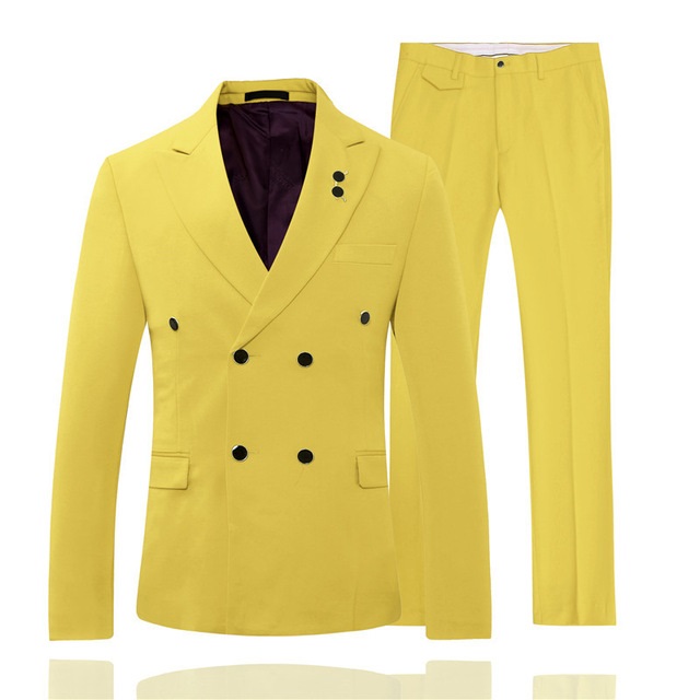 

2020 Yellow Suit Mens Wedding Suits Custom Made Slim Fit Business Suit Men Prom Party Groom Tuxedos 2 Piece Set (Jacket+Pants, Black