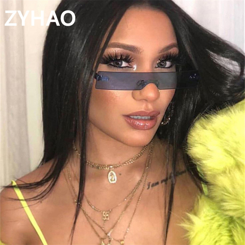 

2020 One Piece Small Sunglasses Women Fashion Frameless Rectangle Siamese Sun Glasses Men Marine Lens Sunglasses Female Male