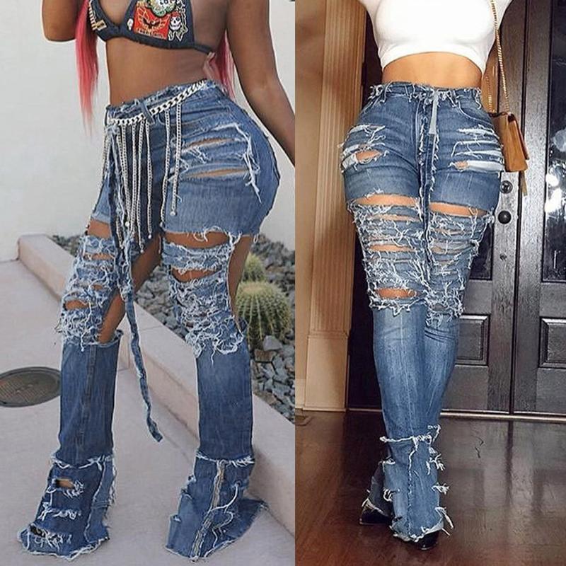 

Women Solid Hole Button Zipper Pocket Jeans Casual Denim Slim Tight Flares Pants Dropshipping Leisure work man woman Hot winter, As pic