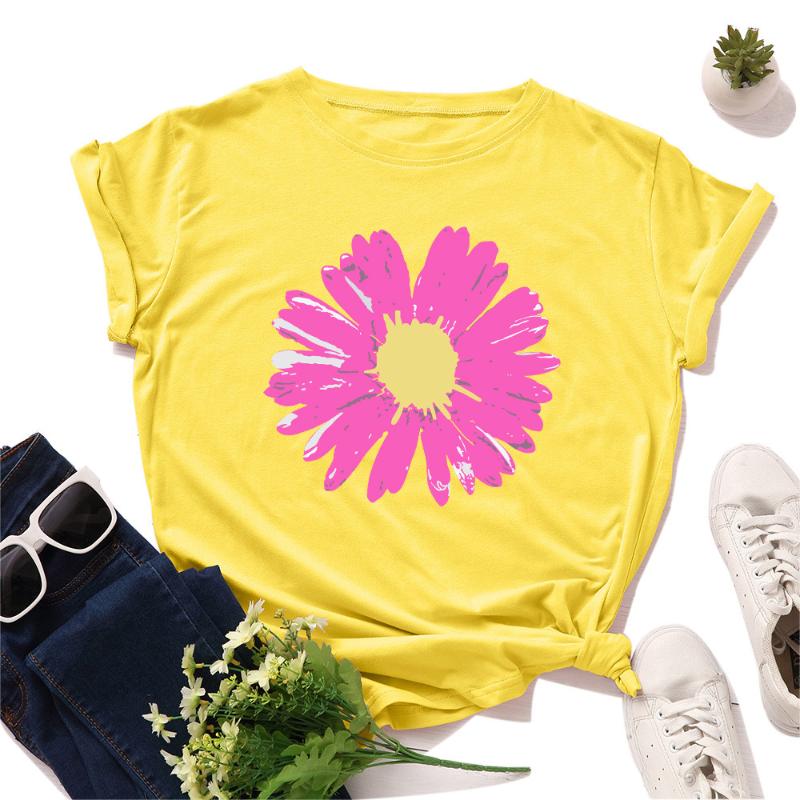 

Sunflower Printing T-Shirt 2020 Summer 100%Cotton Women T Shirt Female O-Neck Short Sleeve Tee Ladies Tops Plus Size 5XL Tshirt, No pattern