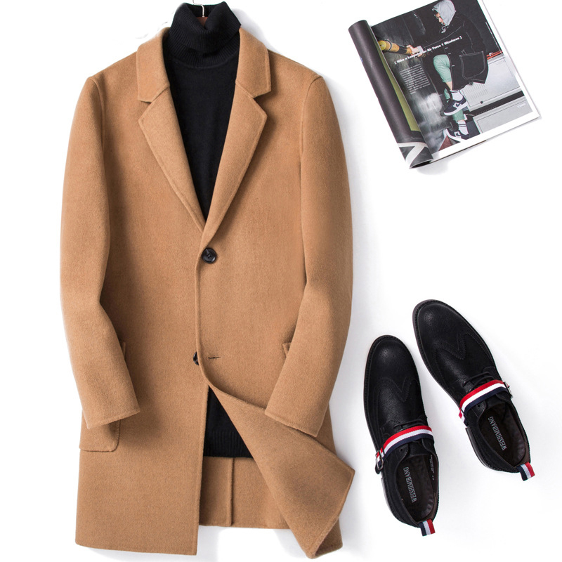 

2020 Double-sided Wool Coat Men Overcoat Long Jacket Men Slim Korean Mens Coats and Jackets Casaco Masculino M063 KJ2453, Dark gray