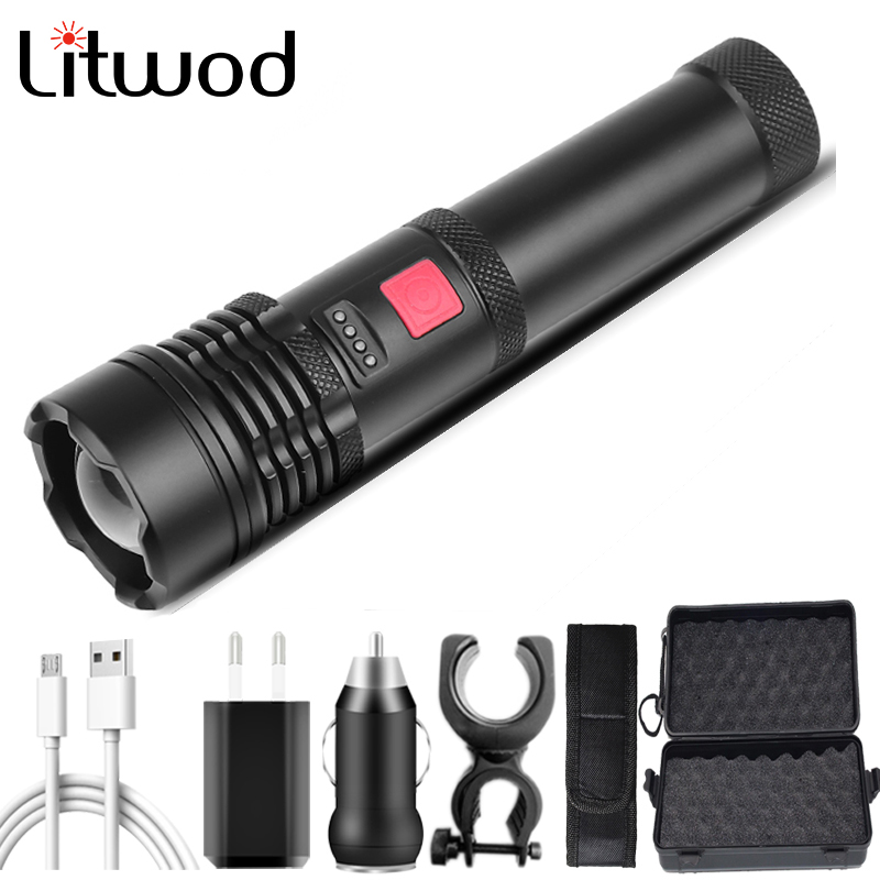 

XHP50.2 Led Zoomable Torch Built in 18650 USB Rechargeable Battery 2 in 1 Head Lamp Hard Bulbs Bike Light Litwod 20W