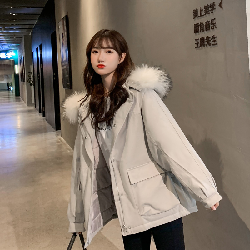 

Make new winter down cotton-padded jacket female cotton short han edition installs a web celebrity heavy hair short coat, Black
