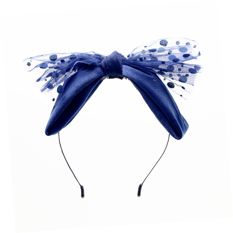 

Winter style child women's vintage solid headbands double layer gauze butterfly headbands female hand made hair accessories, Nary blue-hairpin