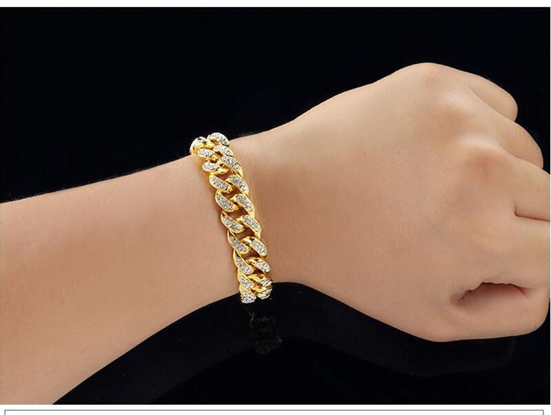 

Mens Hip Hop Gold Bracelets Jewelry Simulated Diamond Iced Out Chain Bracelets Miami Cuban Link Chain Bracelet