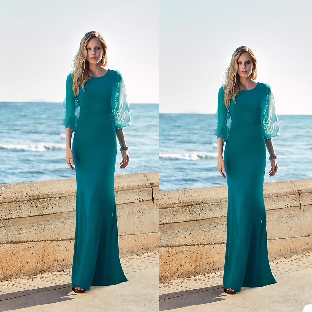 

2020 Elegant Evening Dresses Jewel Long Sleeves Lace Appliques Prom Gowns Custom Made Floor Length Sheath Special Occasion Dress, Water melon