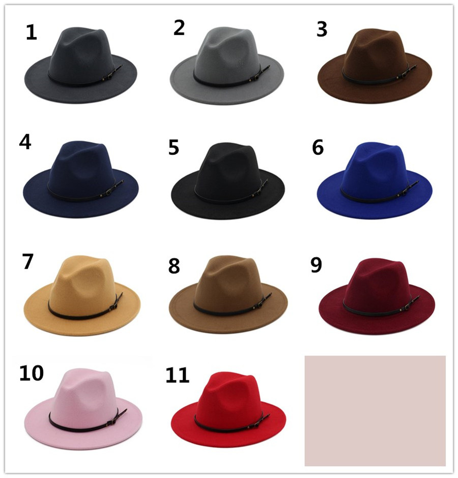 

Vintage Women Elegant Solid felt Fedora Hat Band Wide Flat Brim Jazz Hats Stylish Trilby Panama Caps R121, As picture show
