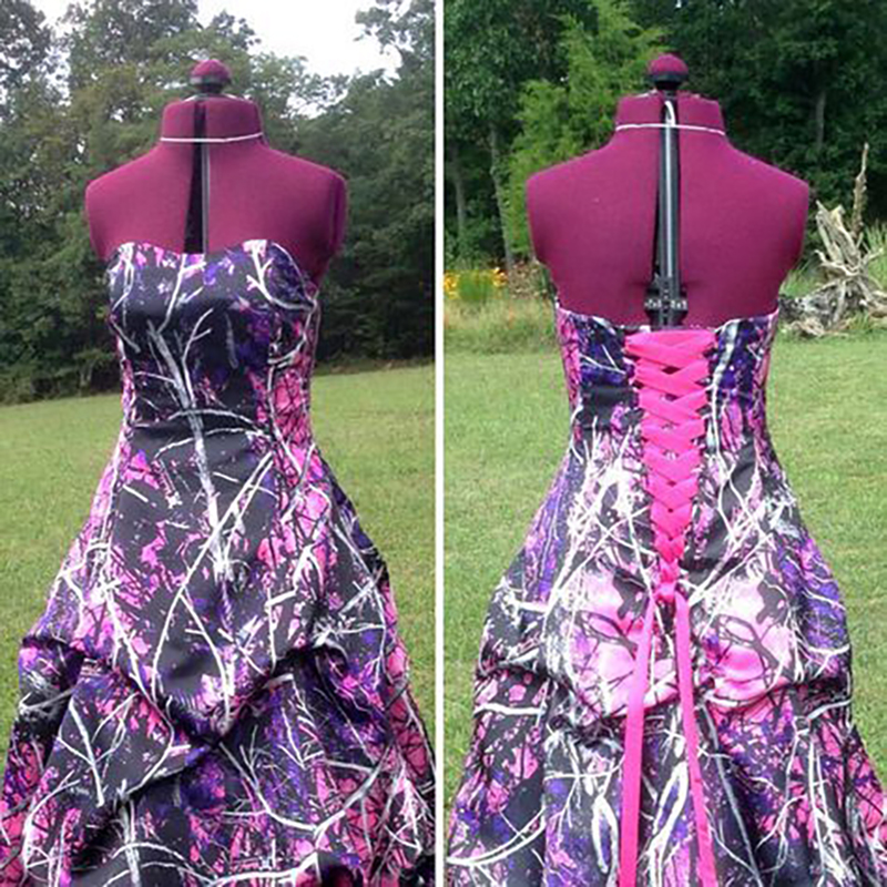 

Muddy Girl Camo Wedding Brides Dresses Satin Pick-up Floor Length, Same as image