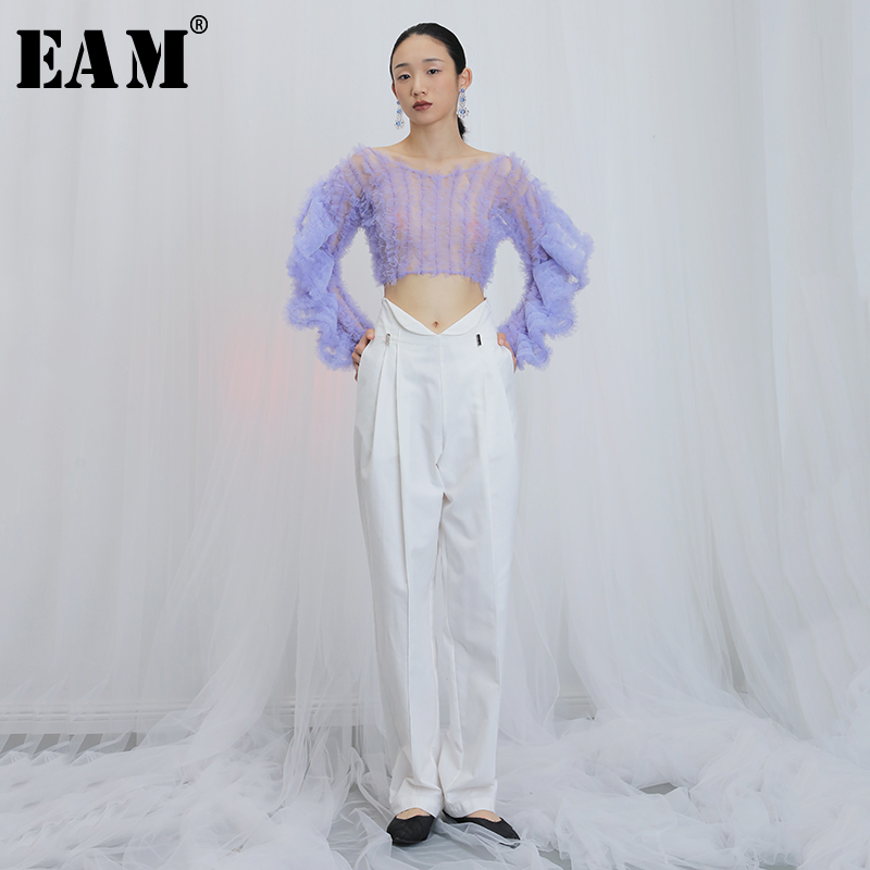 

EAM] High Waist White Pleated Split Long Wide Leg Trousers New Loose Fit Pants Women Fashion Tide Spring Autumn 2020 1X882, Black