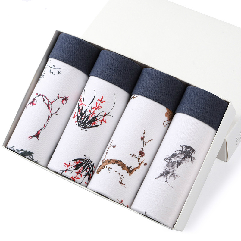 

4pcs/lot Men Boxer Cotton Underwear Men Boxer Fashion Sexy Print Shorts Comfortable Breathable Mens Underwear Male boxers Floral, 5103