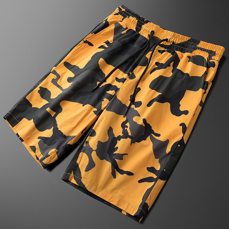 

New Summer Mens Shorts High Quality Camouflage Printed Thin Male Pants Fashion Loose Silky Cool Man Shorts 3xl, Orange