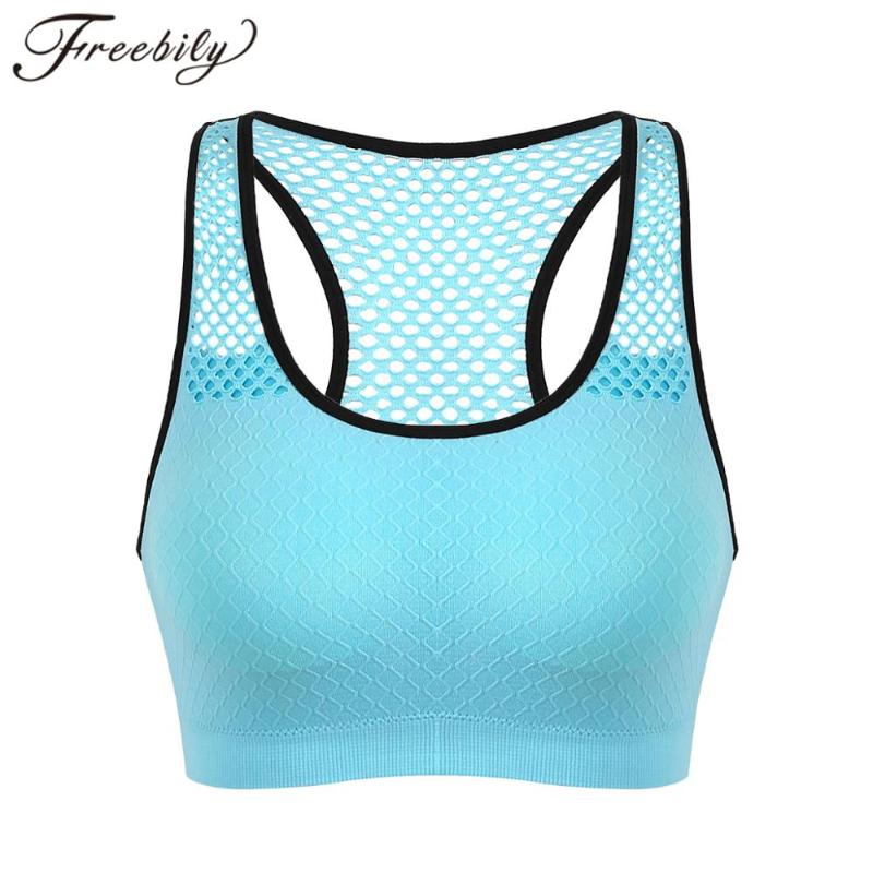 

Womens Sports Bra Top Push Up Breathable Netted U Neck Racer Back Removable Pads Bra Vest Running Gym Yoga Seamless Underwear, Black