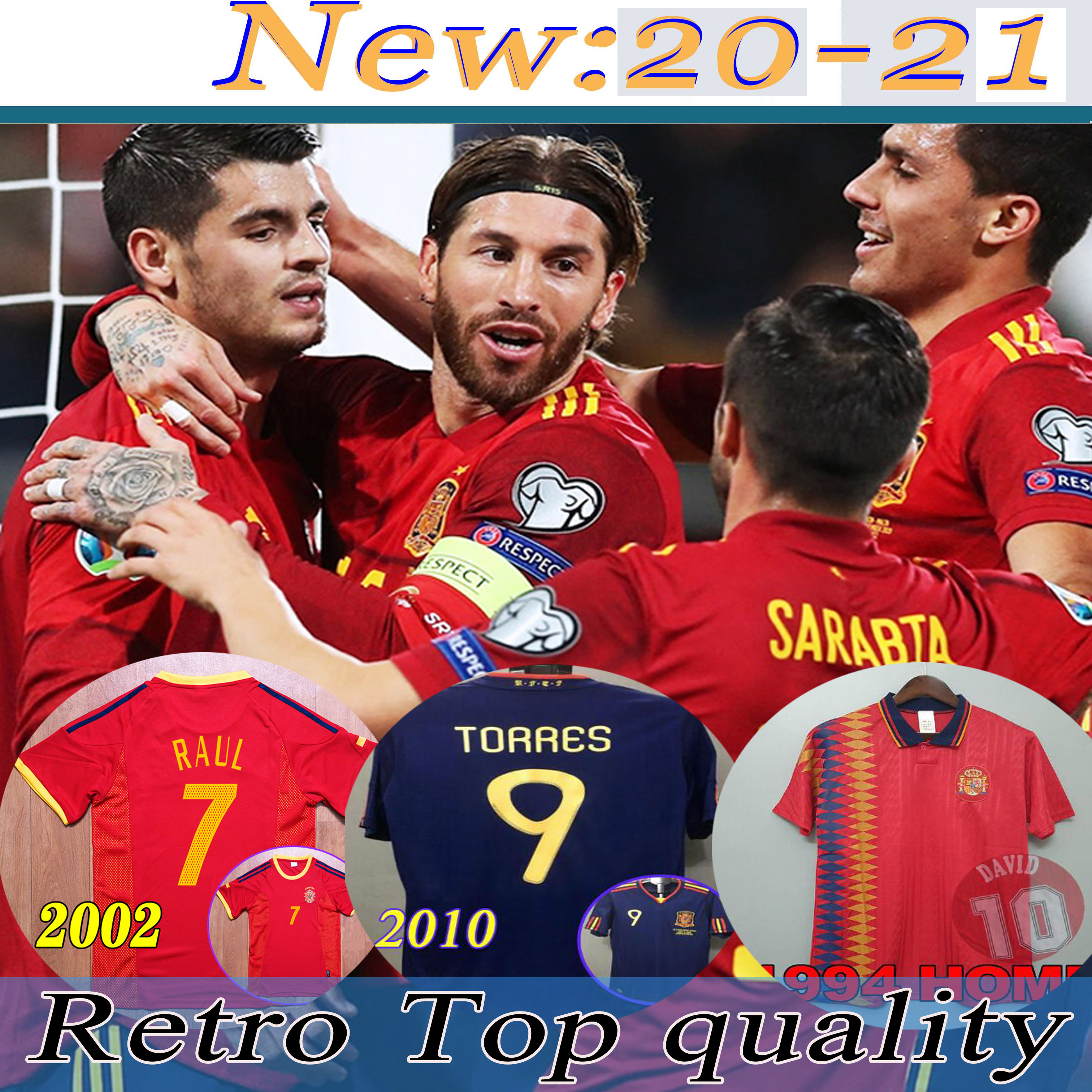 

2020 Spain soccer jersey Camiseta España PACO MORATA A.INIESTA PIQUE 1994 2010 Retro Spain European Cup ALCACER SERGIO ALBA men kids suit, 2002 retro