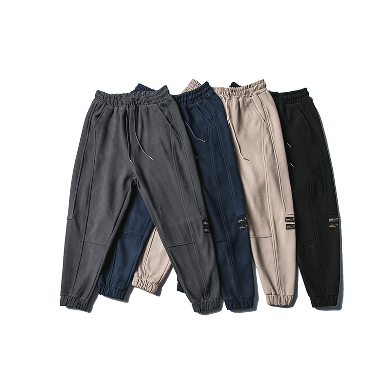 

Spring New Retro Stitching Sports Casual Pants Men's Elastic Waist Wide Band Loose Pants Cotton Tide Brand Men, Black