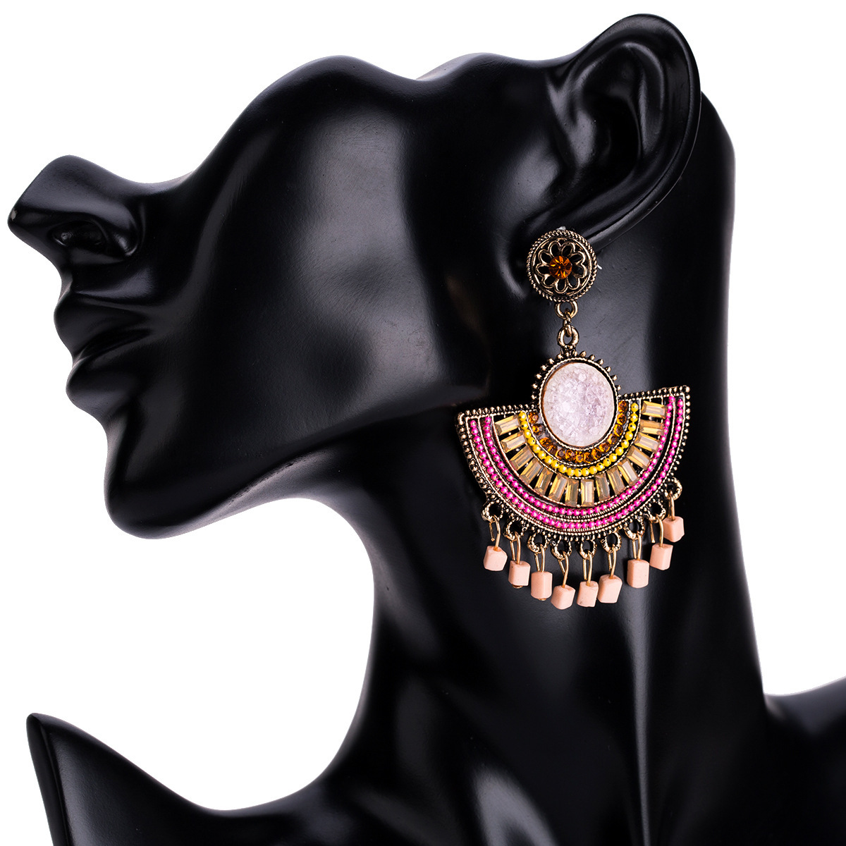 

EH8254 exaggerated fan multi-layer rice beads diamond earrings tassel women's fashion