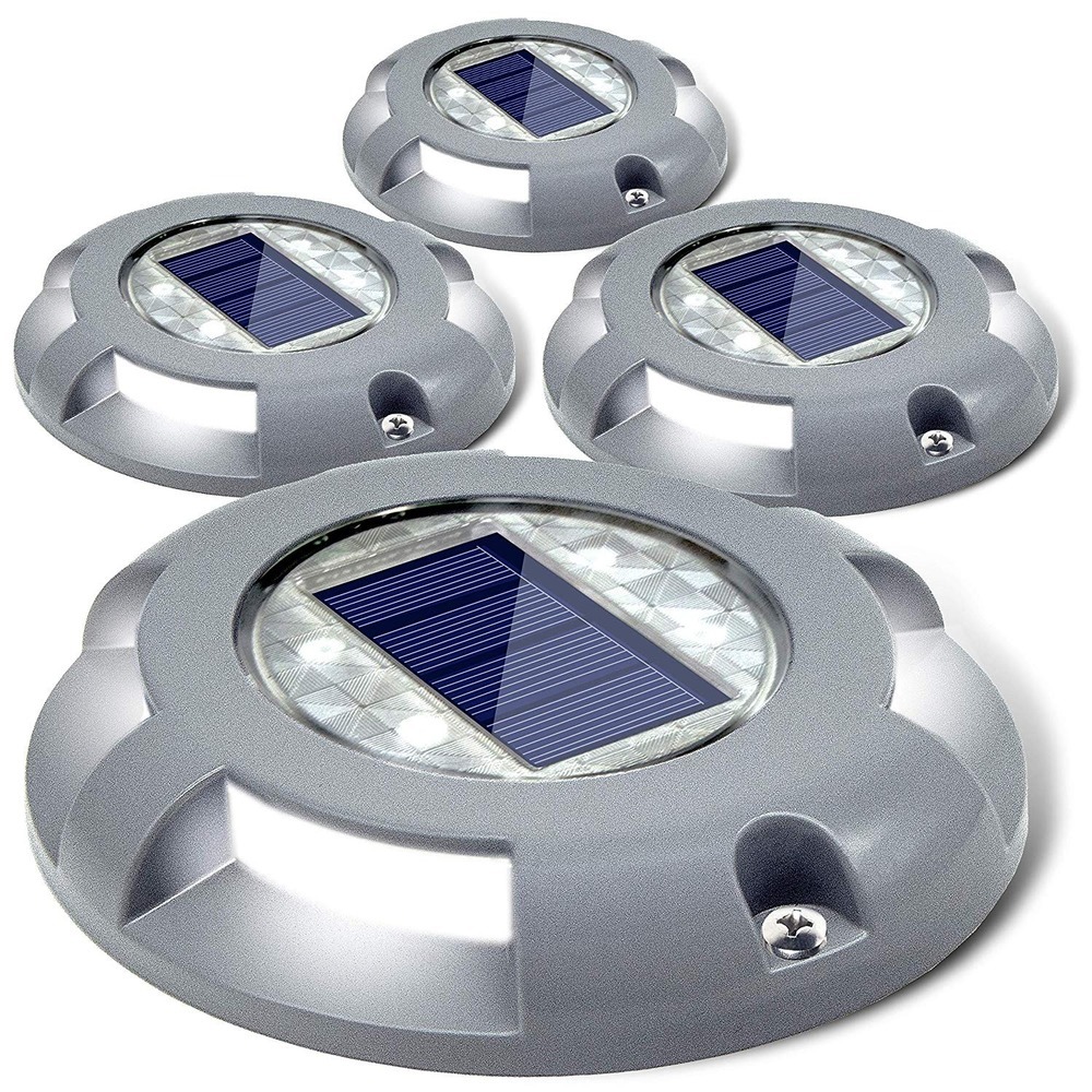 

4pcs Solar Deck Lights Driveway Dock LED Light High Compressive Waterproof Road Markers for Step Sidewalk Stair Garden Pathway