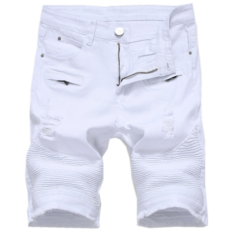 

Summer Biker Jean Shorts Men Classic Fit Ripped Distressed Jeans Shorts Mens Casual Bermuda Jeans Masculina Stretch Denim, Black