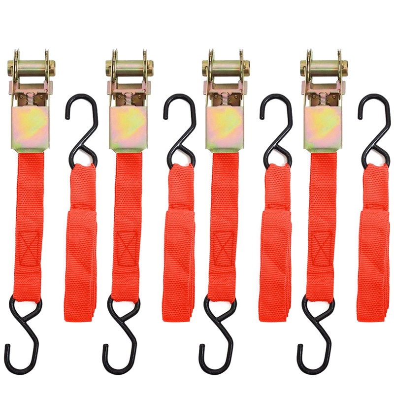 

New 4Pcs Durable Ratchet Tie Down Hold Secure Cargo Straps Moving Hauling Truck Motorcycle Straps Lashing Package Webbing