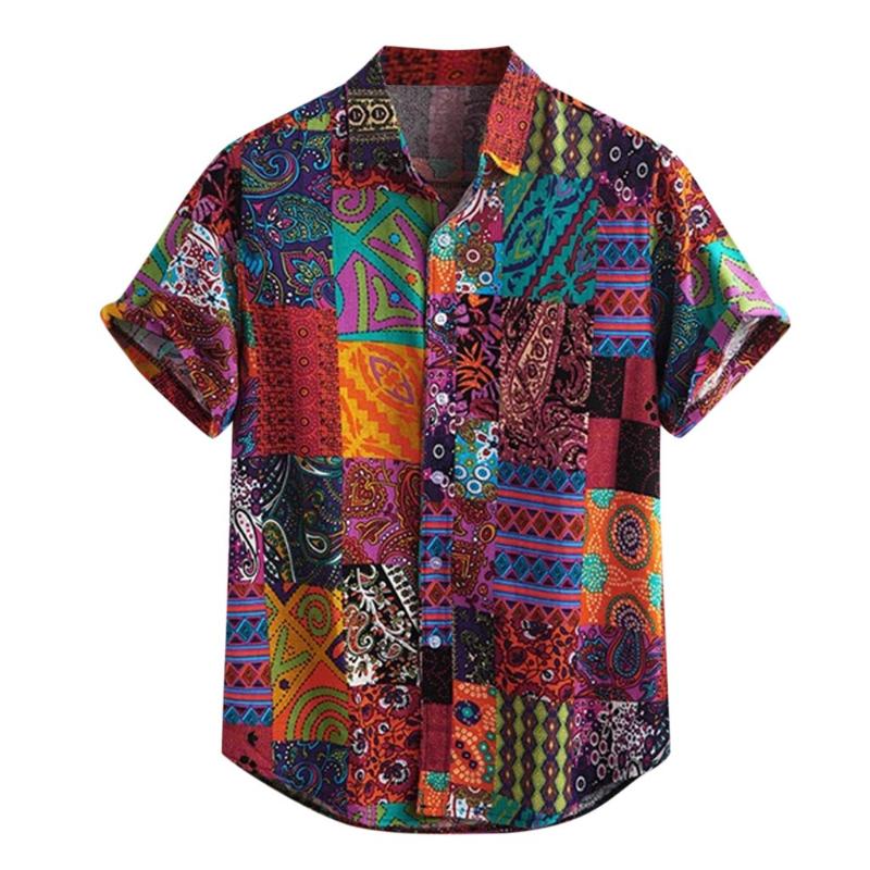 

Men's Shirt Hawaiian Hip Hop Streetwear Shirt Tops Men Full Printing Lapel Short Sleeve Blouse Tops Summer Loose Shirts #BL2, Multicolor