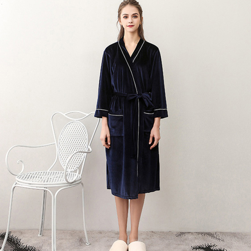 

Women's Bathrobe Spring Homewear Three Quarter Sleeve Gold Velvet Kimono Solid Sleepwear Plus Size Home Clothing For Ladies, Gray