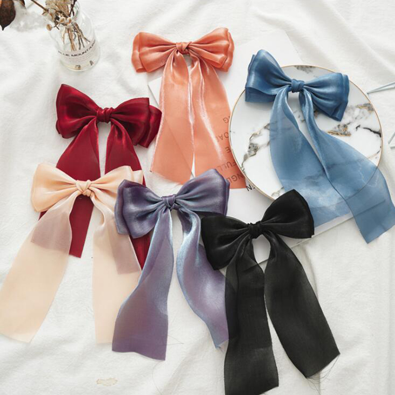 

New fashion Solid color Double chiffon ribbon hair band bow Girls/Women Hairpin Barrettes Hair Ponytail Accessories