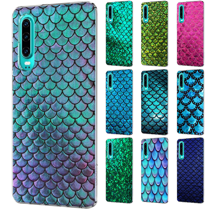 Colorful Snake Pattern Mobile Phone Case for Huawei P30 P20 P10 P9 P8 P Sart Z Lite Pro Hard Cover Mermaid Scale Fish Black Shell-image-562186570