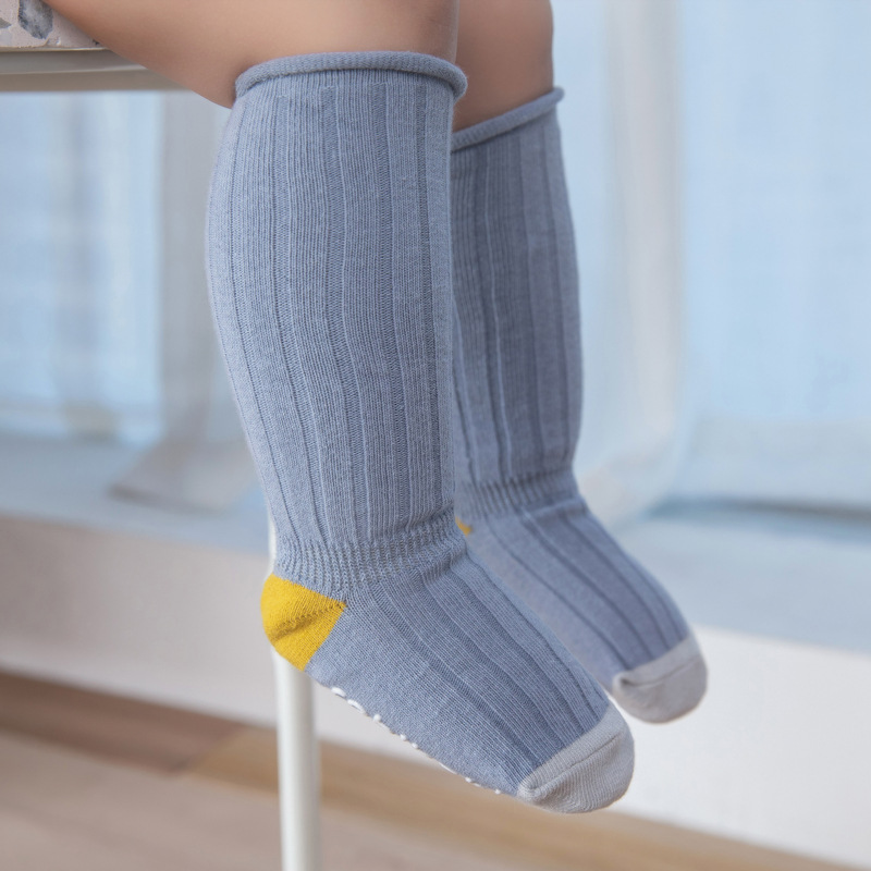 

Children's Socks for Newborn Baby Boys Girls Anti Slip Cotton Solid Yellow Striped Loose Clothes Accessories Children Long Socks, White