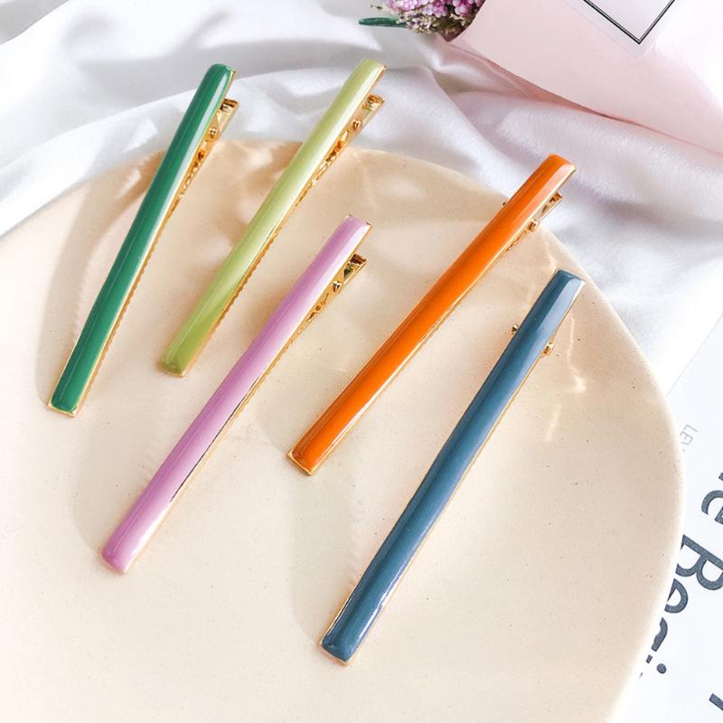 

5pcs Simple Colored Hair Clip Alloy Hairpins Barrettes Hair Jewelry for Women Girls (Pink, Blue Grey, Yellow, Orange, Green