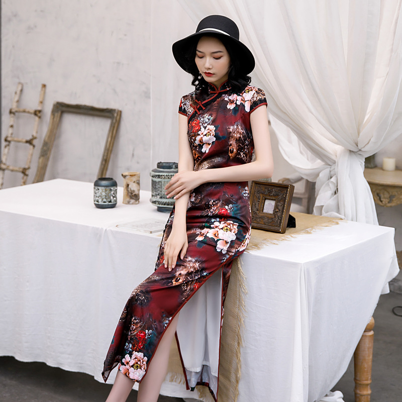 

Chinese Vintage Lady Sexy High Split Long Qipao Dress sexy Slim High Slit Long Chinese Dress