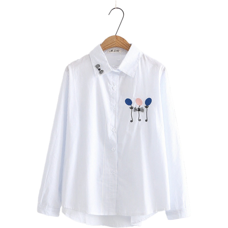 

Women Blouses And Tops 2020 Fashion Cartoon Embroidery Long Sleeve Turndown Collar Office Shirt Blouse Casual Blusas Femininas, Pink