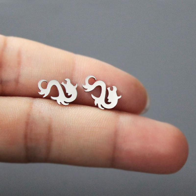 

1Pair Natural Steel Color Dragon Minimalist Earrings Stainless Steel Earrings Studs Fashion Ear Jewelry For Women Girls