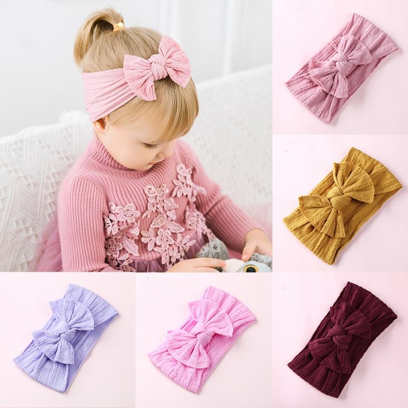 

Cable Knit Wide Cotton Headwraps Knot Solid Elastic Bow Nylon Headbands Soft Farbic Hairwear Hair Accessories For Girls And Kids, Nhb0238-25