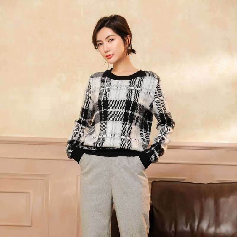 

High Quality Woman Pure Cashmere Women Sweater Winter Knitted Pullovers Autumn Vintage Warm Thicken O-neck Women' Jacket, Black