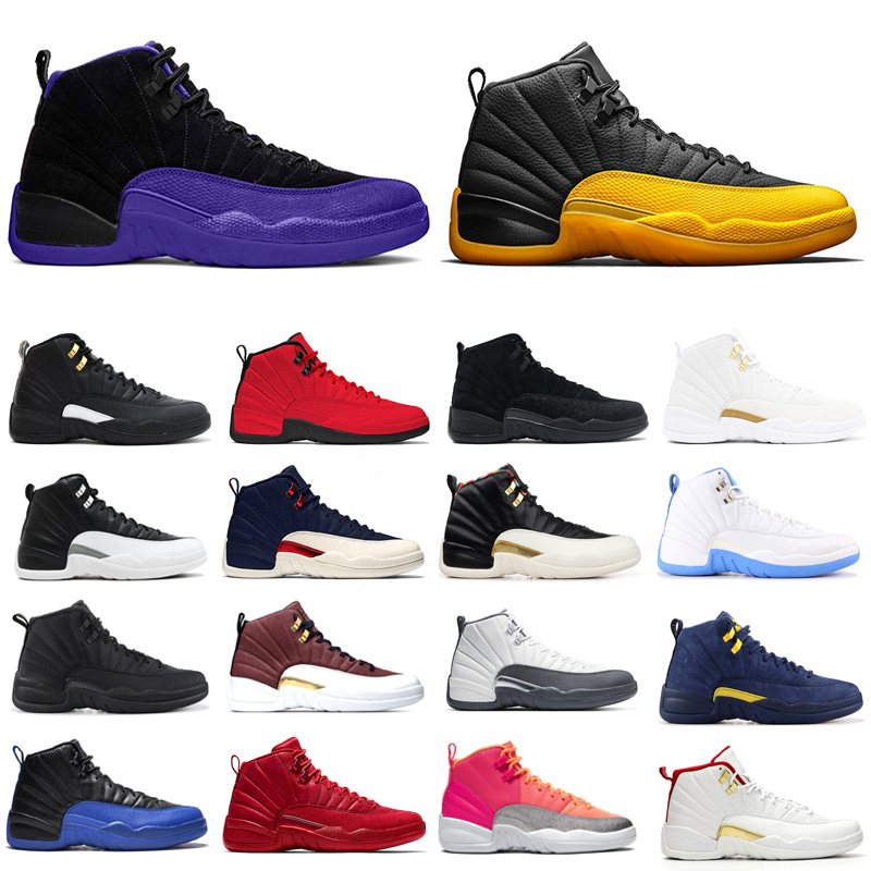 

New Mens basketball shoes 12s University Gold Stone Blue REVERSE FLU GAME Dark Concord GAME BALL men fashion sports sneaker trainer
