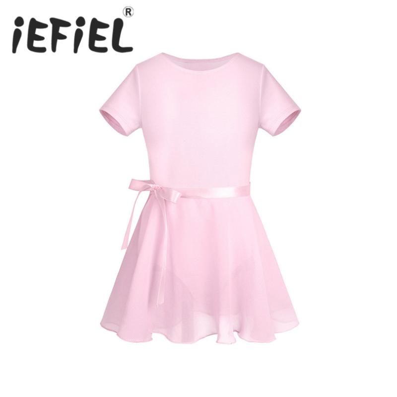 

iEFiEL Kids Girls Cotton Short Sleeves Ballet Dance Gymnastics Leotard Tutu Chiffon Dress Party Costumes Ballet Dancing Clothes, Black