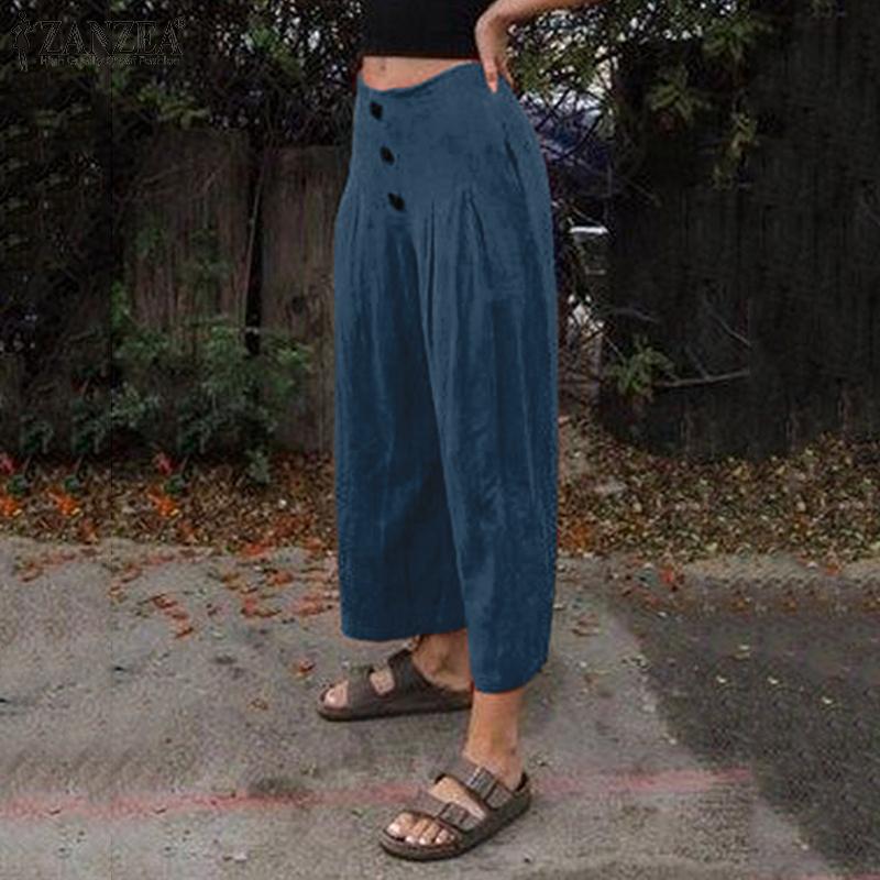 

2020 Casual Wide Leg Pants Women ZANZEA Autumn Pantalon Long Trousers Pantalon Femme Streetwear High Waist Sweatpant Plus Size 8, Black