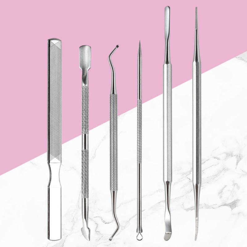 

6pcs Double-end Silver Cuticle Remover Stainless Steel Finger Dead Skin Cut Manicure Stirring Rods Nail Art Pusher Tool